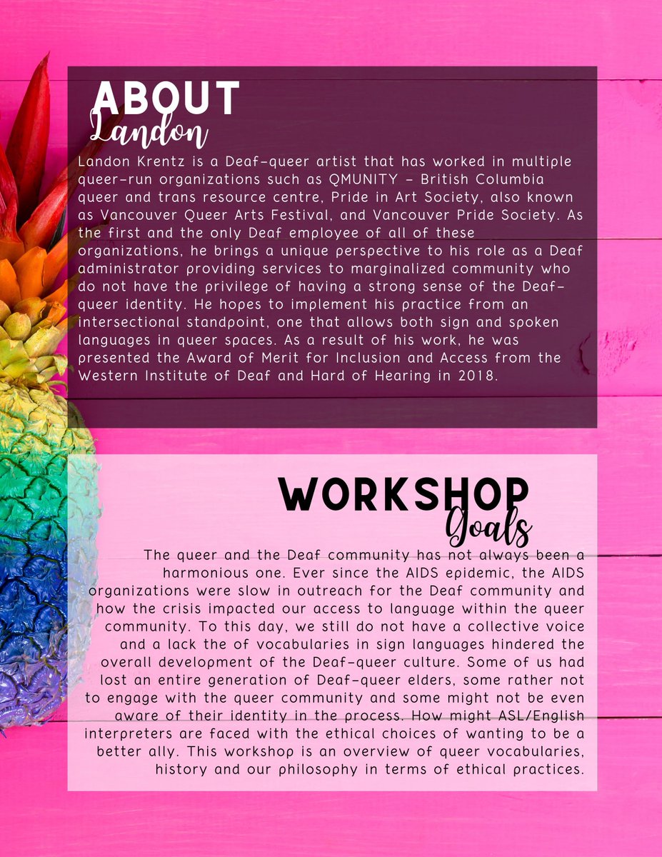 Wanting to learn sign? How about queer ASL? Join Landon Krent on October 26th, 2019 at the Inside Out Theatre for a workshop on queer deaf history and some essential signs to know within the queer deaf community.