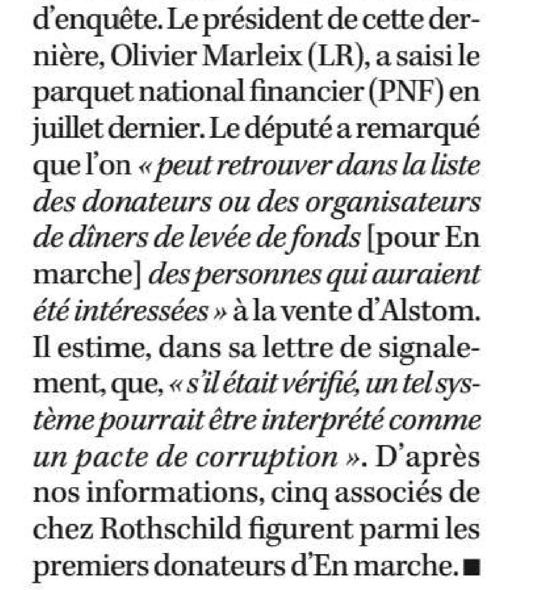 SUIVI -  #Alstom Énergie / General Electric : Marianne rappelle qu'une plainte a été déposée sur un possible "pacte de  #corruption" suite à des similitudes dans la liste des donateurs d'En marche et des personnes potentiellement intéressées par la vente du fleuron français.