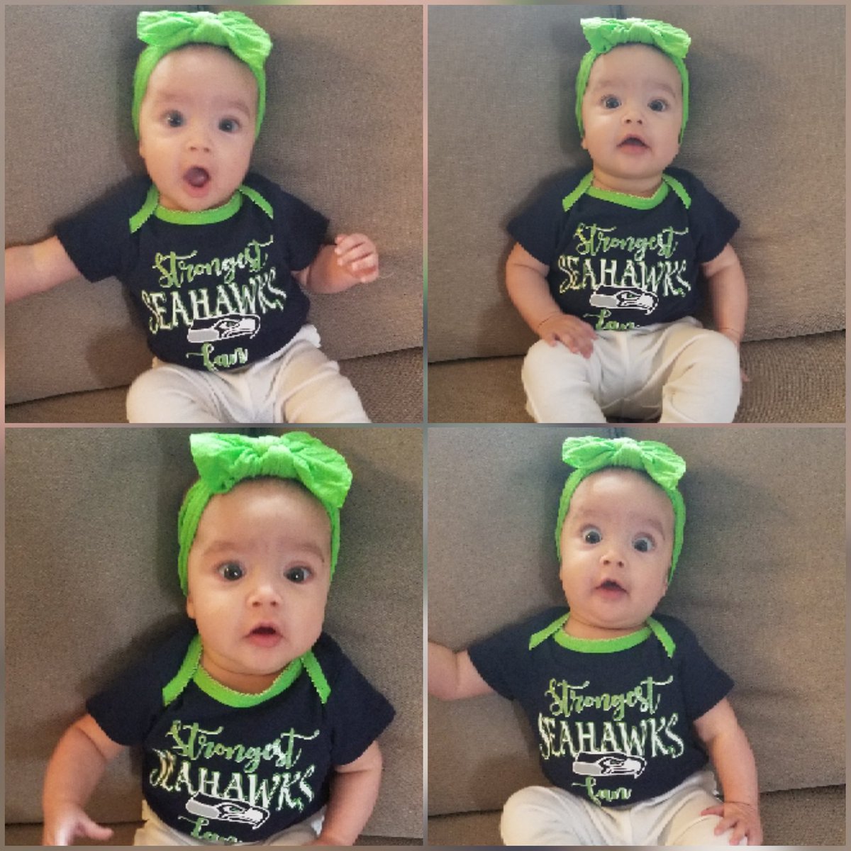JLegg86's tweet photo. Little #twelfie is soo excited she can't sit still! #King5 #SeattleSeahawks #BabyBlingBows #BlueFriday https://t.co/1tNIesrxJl