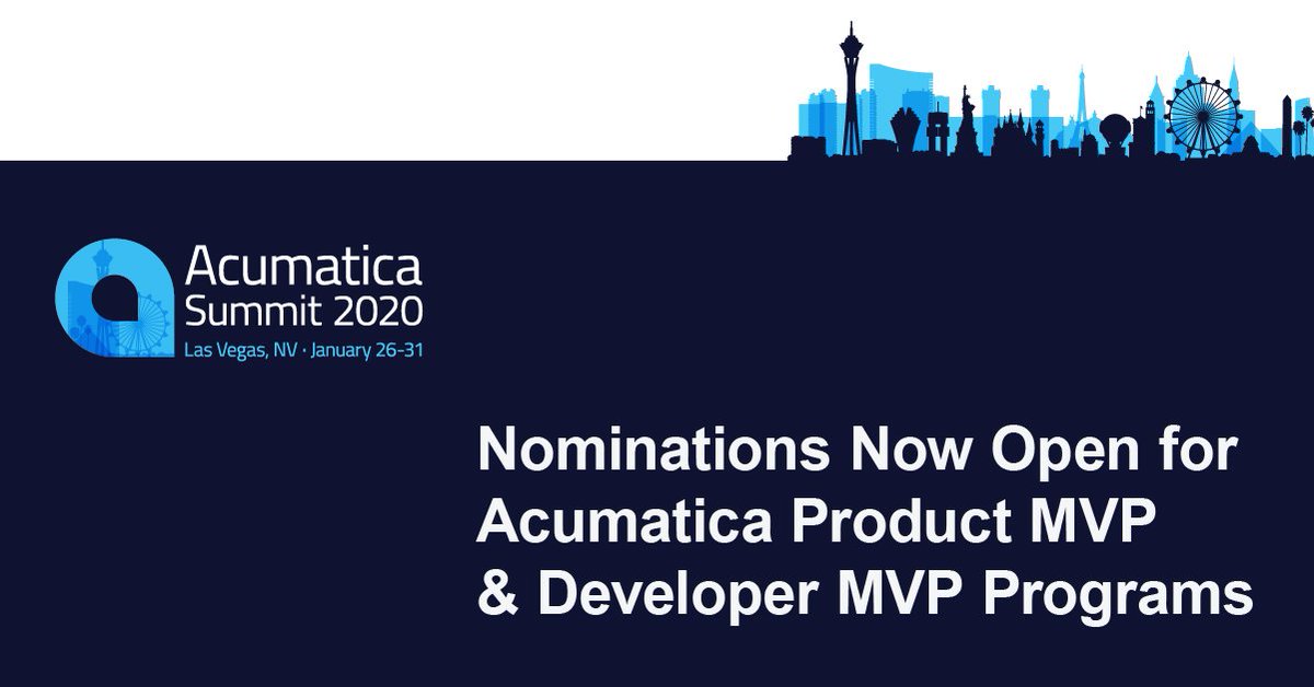 Acumatica's tweet photo. Did you hear? Nominations are now open for the Acumatica Product MVP & Developer MVP programs! Get the details here: https://t.co/l4hHXJMbxd #AcumaticaSummit https://t.co/BfnPE5ifTF