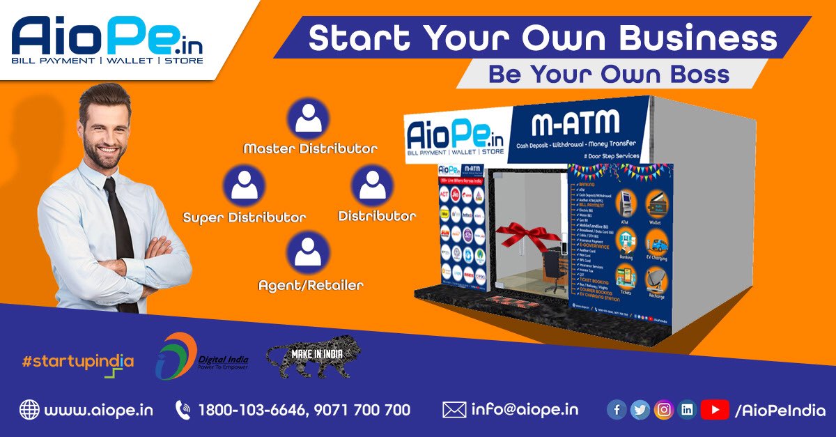 AioPeIndia's tweet photo. #AioPe #AioPeIndia #MasterDistributor #superdistributor #distributor #agent #retailer #franchise #franchiseopportunities #franchising #franchisee 

#ATM #MoneyTransfer #E-Governance #Wallet 
#BillPayment #ElectricityBill #WaterBill #PhoneBill #DTHRecharge #Broadband #GasBill https://t.co/IJ5oTTOQXO