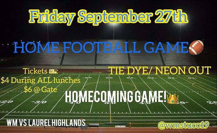 wmpep1920's tweet photo. 👑HOCO GAME👑 
You don’t want to miss this game‼️@7:30pm 
Don’t forget tie dye/neon out. Be there or be square💙 https://t.co/zyucTQ6v6G