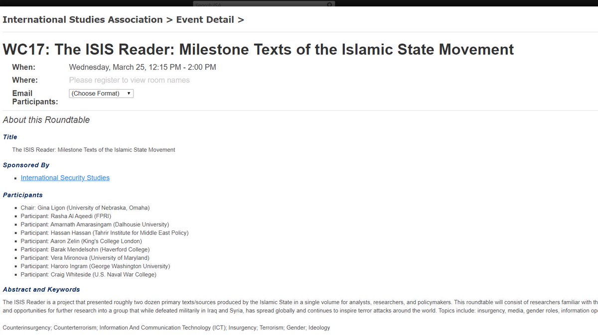 ginaligon's tweet image. Excited to learn our panel on The ISIS Reader was accepted to #ISA2020! What an all-star panel I get to Chair: Vera Mironova @CraigAWhiteside @haroro_ingram @AmarAmarasingam @azelin @hxhassan @BarakMendelsohn @RashaAlAqeedi