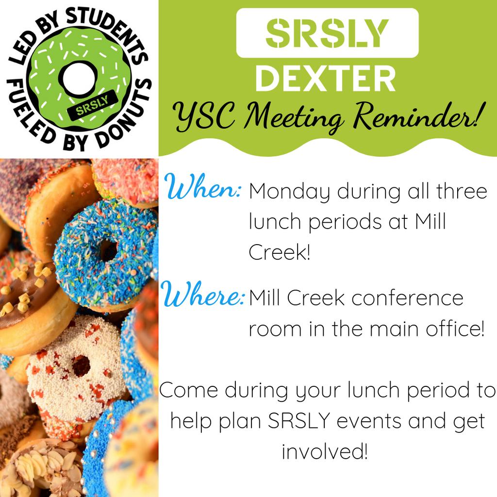 SRSLYDexter's tweet photo. Don't Forget: There is a YSC meeting  next Monday, 9/30, during lunch at Mill Creek! https://t.co/IdUDXOldFT