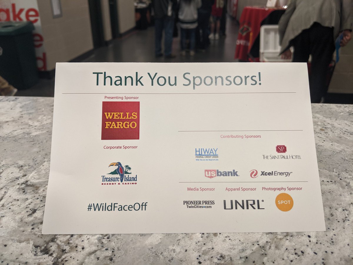 itsyao's tweet photo. Thank your sponsors! #wildfaceoff @WellsFargo @ticasino @HiwayFCU @StPaulHotel @usbank @PioneerPress @unrlco @SpotSaintPaul https://t.co/CQtRJKIeFR