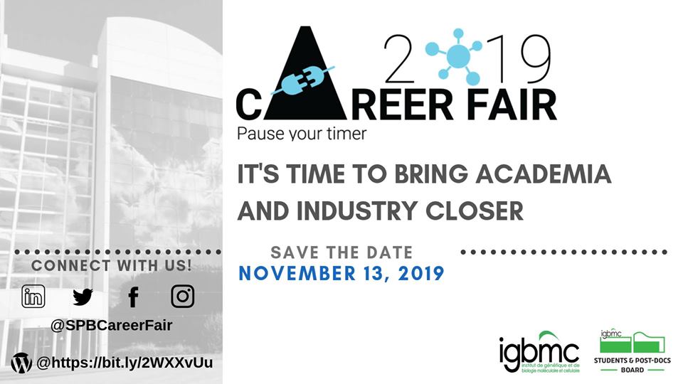 Do you want to move from Academia but you are not aware of the different jobs that the Industry offers for a PhD holder? Come to the #SPBCareerFair at #IGBMC on the 13th of November.

The registration is now open! Click on the link below:
forms.gle/jQXBVXVbMxZbPr…

#PauseYourTimer