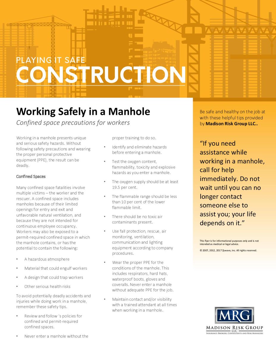 RiskMadison's tweet image. Did you know? Working in a manhole presents unique and serious safety hazards. Without following safety precautions and wearing the proper personaI protective equipment (PPE), the result can be deadly. Read below for safety tips! #insurance