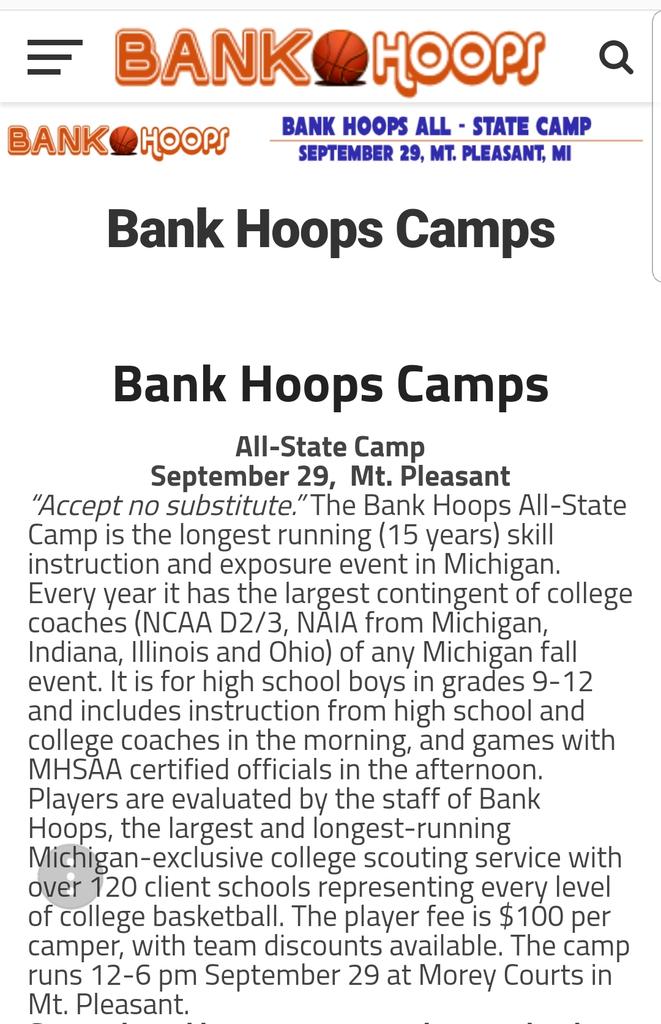 CAMP HAS BEEN MOVED TO MT. PLEASANT AT MOREY COURTS