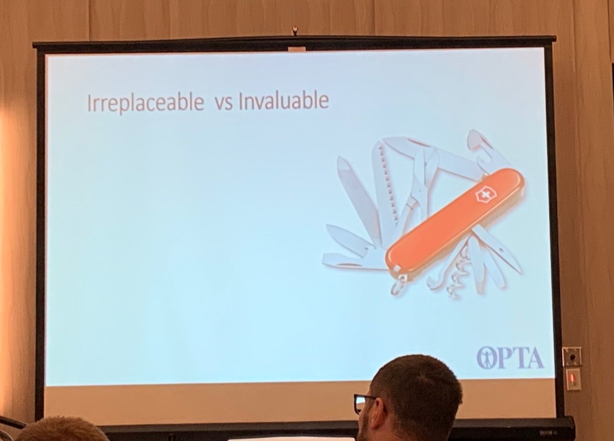 scott_ohpt's tweet image. Being irreplaceable vs invaluable: dont be a screw driver, be a Swiss Army knife; learn multiple skills, not just one. Drs VanEtten and Salsbury ⁦@Ohio_PT⁩ #OPTimize2019