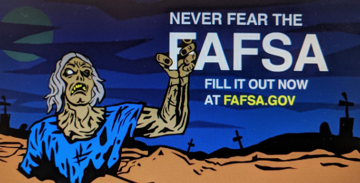 HemetCCC's tweet photo. The library and career center might be getting spooky but the scariest thing of all this October....not filling out your FAFSA! 👻 #HUSDPremier @CaliCounz @EEspinozaCOSA @hemet_high https://t.co/zwWa6KFiCu