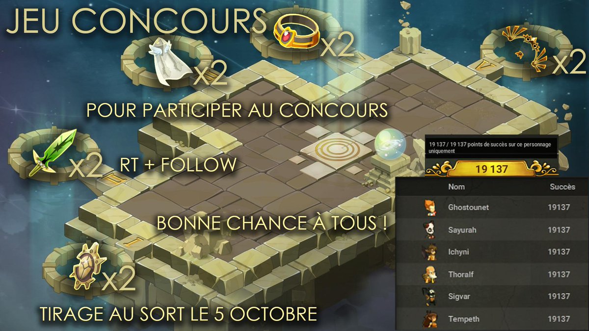 Ghost_Ush's tweet image. Avoir son personnage principal 100% succès, c'est bien, mais avoir sa team toute entière ? 
C'est aujourd'hui mon cas et ça marque la fin de mon plus gros objectif sur Dofus. 
Pour marquer l'occasion, j'organise un énorme concours pour vous faire gagner 10 items légendaires!