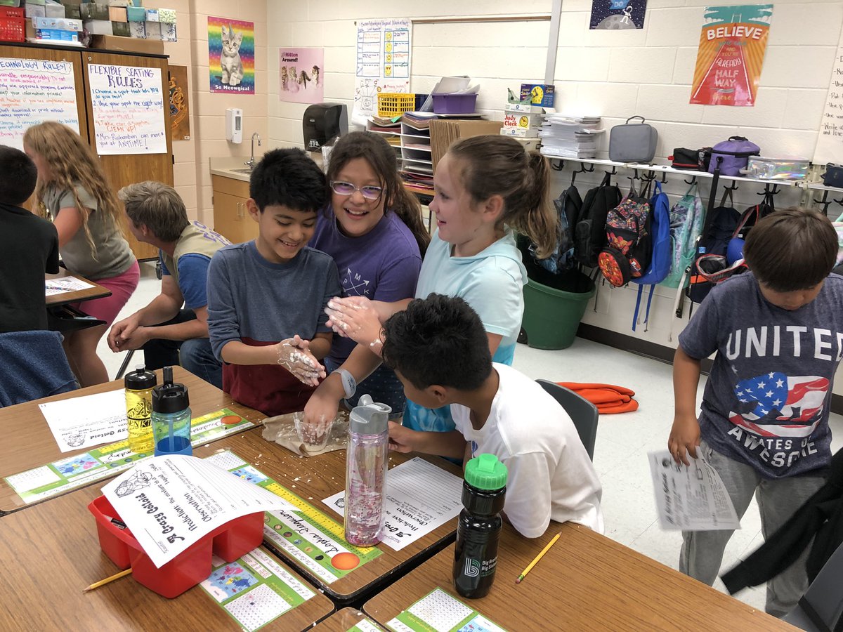 MrsG_Richardson's tweet photo. We’re back!!! Oobleck in action! Science rules! @Potowmack_ES https://t.co/9Zt1OciLWu