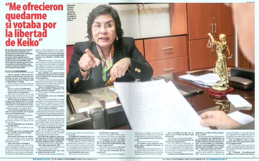 ensustrece's tweet photo. COMUNICADO A LA OPINIÓN PÚBLICA de la magistrada Marianella Ledesma Narváez: "Ante las publicaciones aparecidas durante las últimas horas, quiero decir que ME RATIFICO en todo lo que dije en la entrevista publicada hoy en el semanario #Hildebrandt @ensustrece". https://t.co/esCAmAgalE