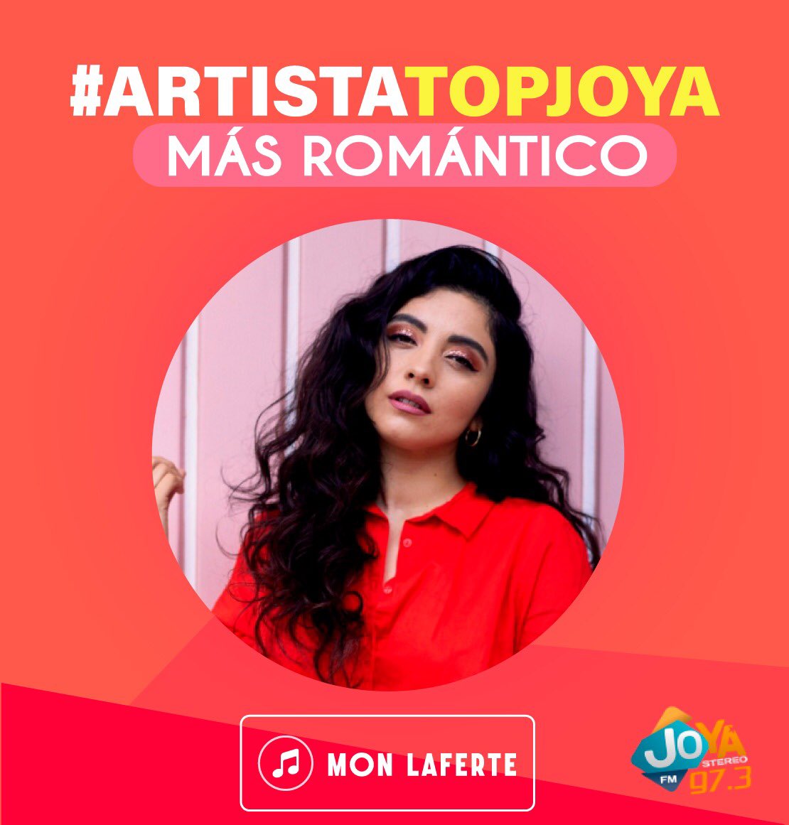 JoyaStereo's tweet photo. Gracias por sus votos.!!
El #ArtistaTopJoya de la semana es :
@monlaferte 
Felicitaciones !!!
Disfruta de sus canciones en Joya Stereo 97.3 FM
https://t.co/eMlTLOOPcb https://t.co/9wx5soemjp