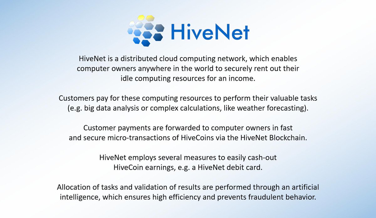 HiveNetCloud's tweet image. What is HiveNet?
#HiveNet explained in just 100 words:

#cloudcomputing #blockchain