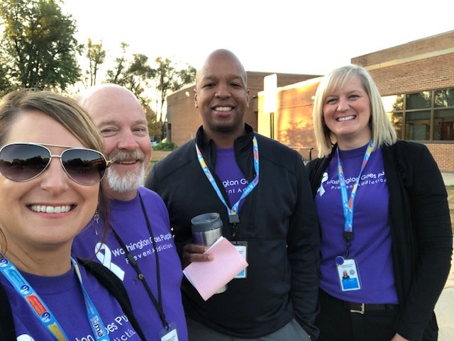 wcpsmd's tweet photo. Our teachers and staff are the best! Thanks for showing your support on #PurpleFriday!

#WashingtonGoesPurple #PreventAddiction https://t.co/xp6FTcaFWH