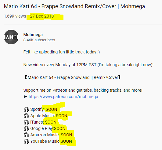 GameGrooves's tweet photo. I hate to do this, but I have to call @mohmegamusic out.
Dude, update your descriptions.
WHEN IS SOON !?!
#VGMDrama
#sorrynotsorry https://t.co/xbYPUouVfj