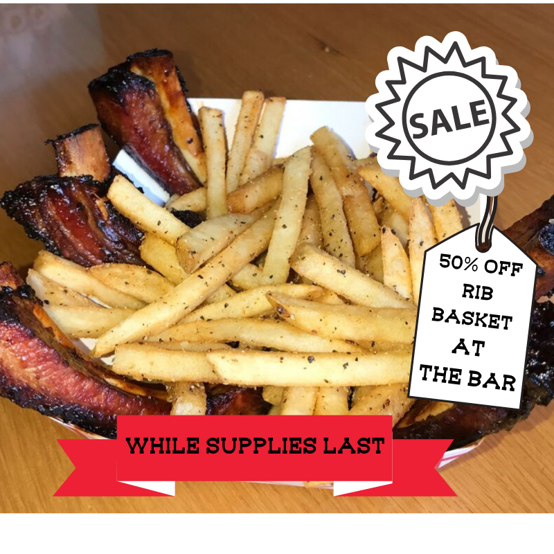 1/2 off rib basket tonight at the bar plus live music! #tgif #saucehousebbq #saucy #ribbasket #discount