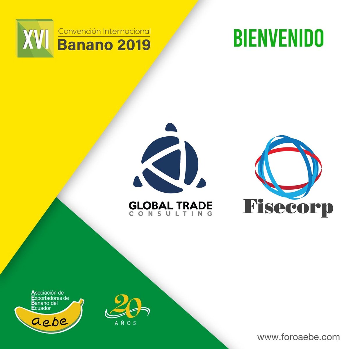 aebeecuador's tweet photo. Le damos la cordial bienvenida a Global Trade Consulting y a Fisecorp 👏👏👏
.
Que también formará parte del XVI CONVENCIÓN INTERNACIONAL BANANO 2019
📅Del 30/Sept al 3/Oct
📌 @hiltoncolon_gye
.
#Guayaquil #ForoAebe
#ConvenciónBanano #ForoBananero
#Aebe20años #ConvenciónAebe https://t.co/ZGulBu6rXO