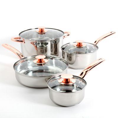 The Sunbeam Ansonville 8-piece Cookware set features stainless steel construction. The copper handles give the set a high-fashion look. 

#kitchencookware #stainlesssteel #copperhandles #highfashionlook #kitchendecor 

pinecountryhome.com/1_5_0_99_Sunbm…