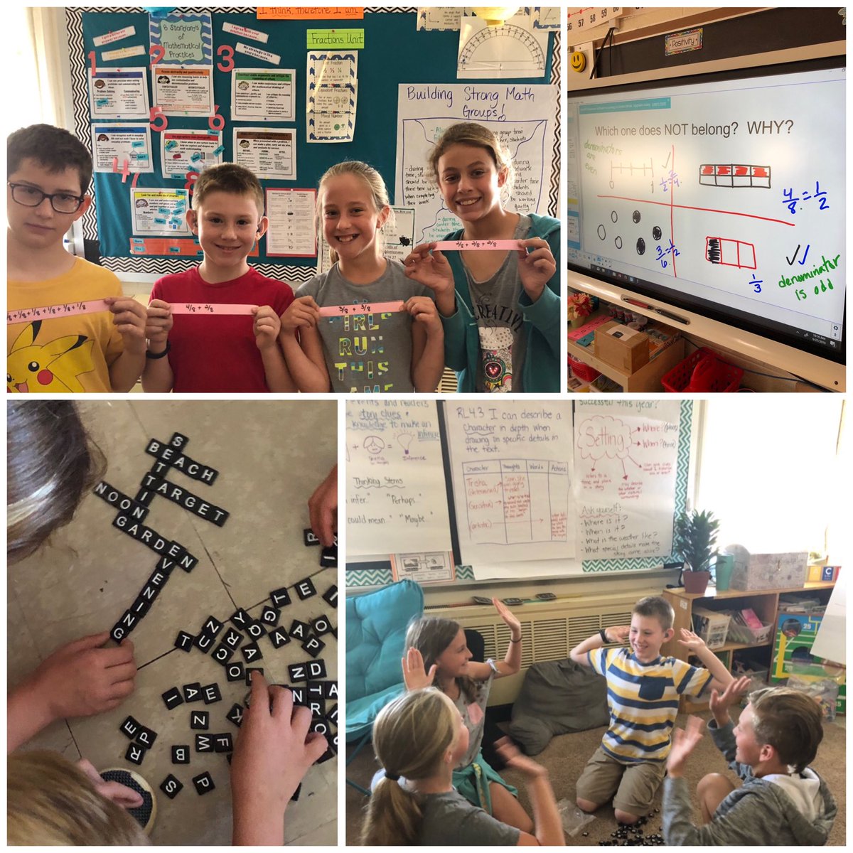 wutka4's tweet image. This week our class worked together to learn more about fractions and how the setting can influence the plot. #Kagan #celebratingeachother #mathroutines #WJMproud