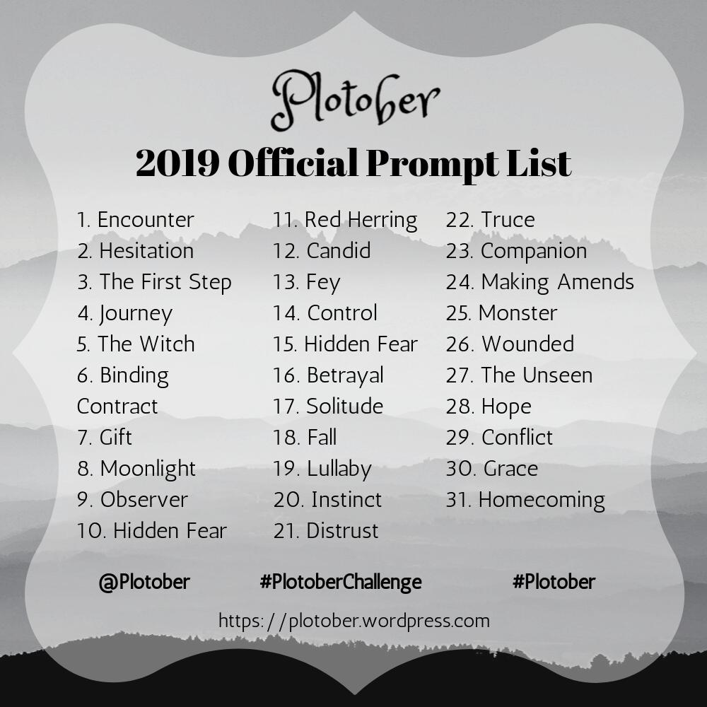 plotober's tweet photo. The official 2019 #PlotoberChallenge prompt list is ready! https://t.co/ECaSRBDcZq