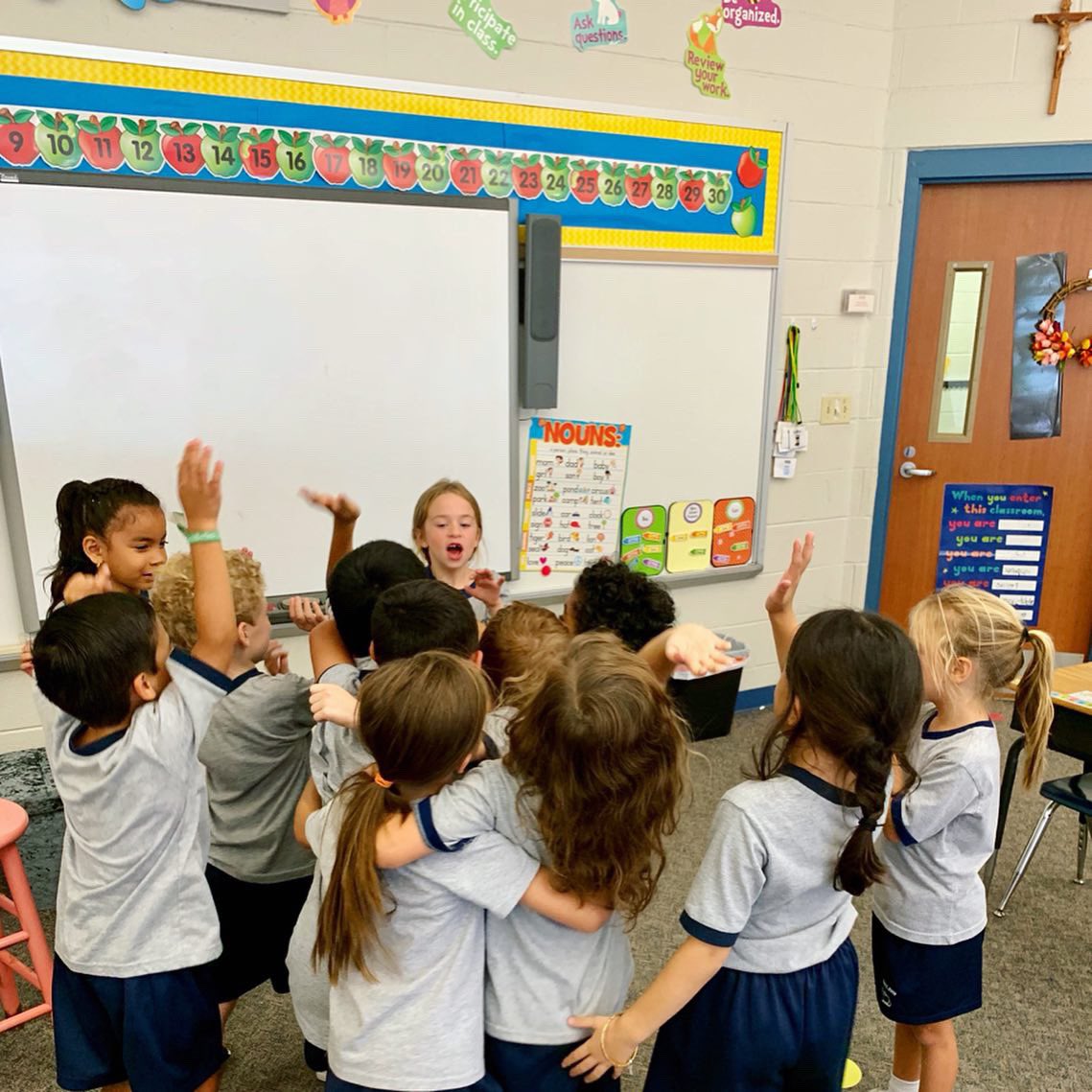 stcornelius's tweet photo. After finishing a test this afternoon, our 1st graders asked if they could congratulate each other for working so hard by having a group high five and group hug.  These pictures hardly capture all the sweetness of the moment! We hope everyone has a weekend as sweet as this! https://t.co/r3amWJcfqv