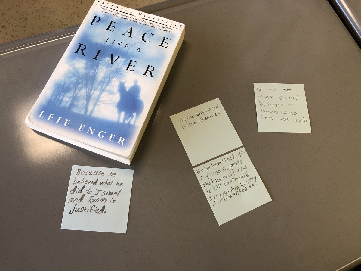 CandaceMcCaffr9's tweet image. Students engaged in a silent discussion, asking and answering questions using post-it’s. They did great! #eighthgrade #englishclass #teachingliterature #pvpanthers