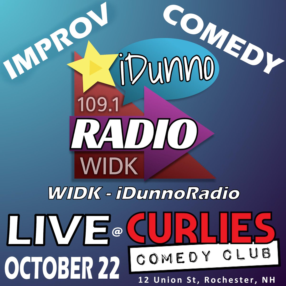 We've got a LIVE SHOW coming up in New Hampshire!!
Tuesday, October 22nd we'll be at Curlies in Rochester NH.

Tickets: bit.ly/widklive22
FB Event: facebook.com/events/5551341…

#Live #podcasting #improv #forreal #PodernFamily