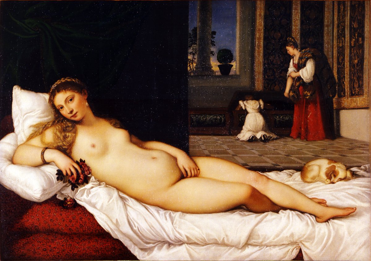 DrJoEsra's tweet photo. Another #renaissancedog of the 1530s....'Venus of Urbino' by Titian (Uffizi Gallery, Florence) #dogsofart #dogsofhistory #letsleepingdogslie https://t.co/aynufoi8eg