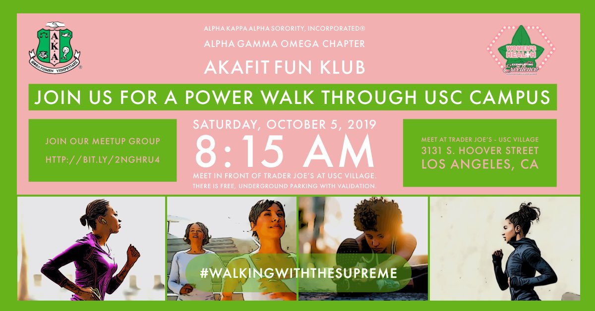 AKAAGO1927's tweet photo. Alpha Kappa Alpha Sorority, Inc.®
Alpha Gamma Omega
Women’s Health & Wellness-Target 2
Saturday, October 5, 2019, 8:15 AM
Djuanique Slaughter, Chairman
#WalkingWithTheSupreme #HeartHealth #8K2Excellence #AKA1908 #akafwr #akaago1927 @akasorority1908 @akafarwestern @akaago1927 https://t.co/vKPgROVUic