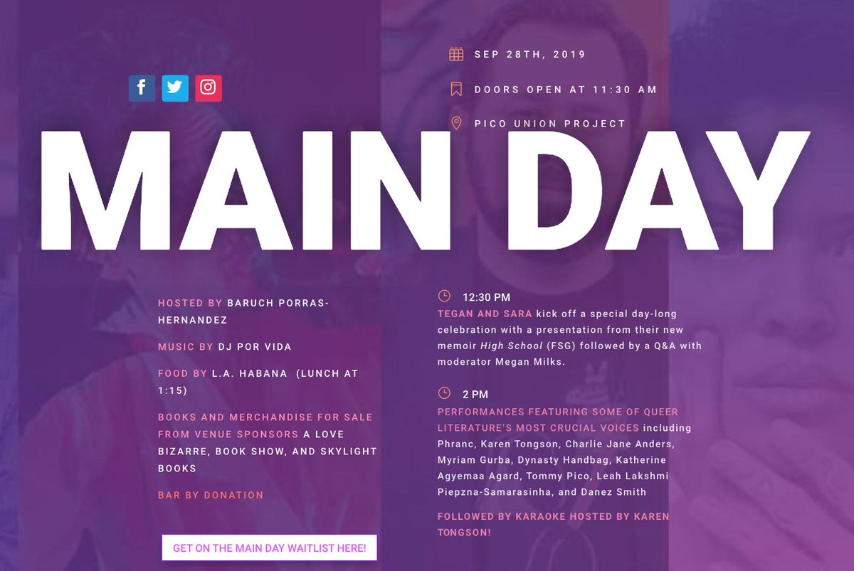 inlandemperor's tweet image. Resting up all day so I can be fresh for this tomorrow. Come on out to #LambdaLitFest Los Angeles w/ 
@teganandsara @DYNASTYHANDBAG @Danez_Smif @lesbrains, Phranc, yours truly, and MORE. Tickets here: lambdalitfest.org/main-day/