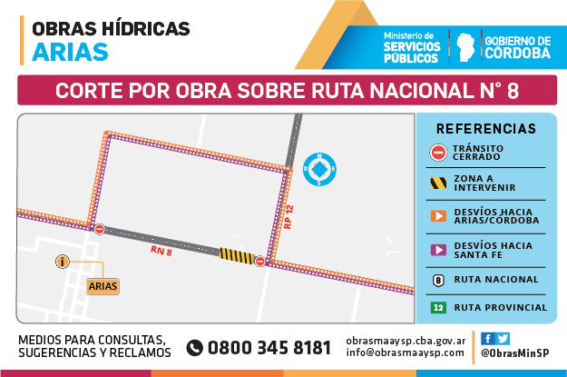 PikiMajul's tweet photo. #AHORA En tiempo y forma, ya está habilitado el paso de la Ruta Nac. 8 entre #AriasCba (sur del #departamentoMarcosJuárez) y la Ruta Pcial. 12 por colocación de alcantarillas para, así, ampliar la conducción de los excedentes hídricos (y regularlos) y proteger la comunidad. https://t.co/zh2SleytOB