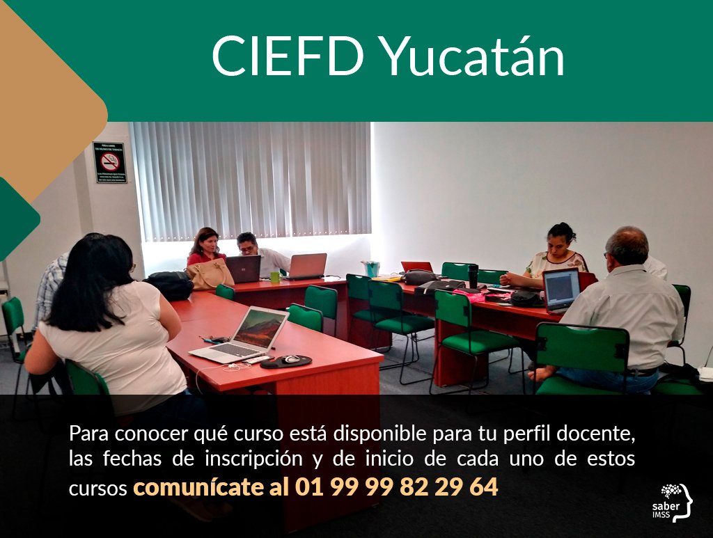 Saber_IMSS's tweet photo. ¿#SabíasQue la delegación Yucatán del IMSS cuenta con un Centro de Investigación Educativa y Formación Docente? Este CIEFD actualmente ofrece cursos presenciales orientados al desarrollo profesional continuo de los #DocentesIMSS y de los #DirectivosIMSS. ¡Conócelo! https://t.co/9AjX2S1Jnd