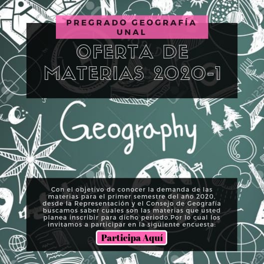 ConsejoGeoUNAL's tweet photo. Oferta Materias 2020-1

Con el objetivo de conocer la demanda de las materias para el primer semestre del año 2020, desde la Representación y el Consejo de Geografía buscamos saber cuales son las materias que usted planea inscribir para dicho periodo.

https://t.co/xpKMNaaGzf https://t.co/DdZ411JzNq
