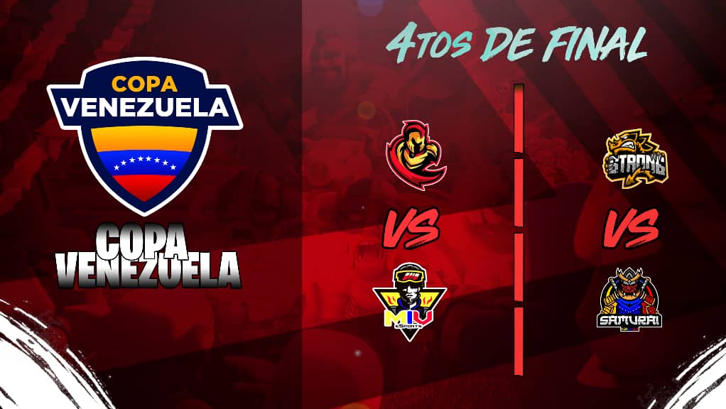 ▪️ Hoy arranca los 4Tos de final de la copa Venezuela.

@TS_GamingCR buscara una victoria en contra del equipo salido del repechaje <a href="/CR_madeinvzla/">Made In Vzla eSports</a> 
⚔️8PM🇻🇪

Mientras que <a href="/TeamSamurai_/">Team Samurái</a> seguirá demostrando su calidad en contra de @StrongeSportsVE 
⚔️10PM🇻🇪