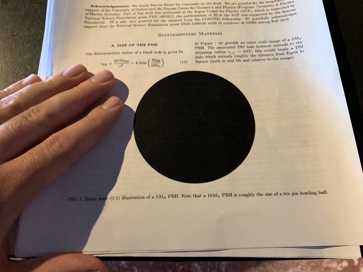 jaredhead's tweet image. Science papers are always full of figures, but very rarely are they to scale, but in this astrophysics paper, which I’ve never heard of an astrophysics paper having a figure to scale, the authors included a 1:1 scale of a 5 Earth-mass back hole. Sick as hell.
