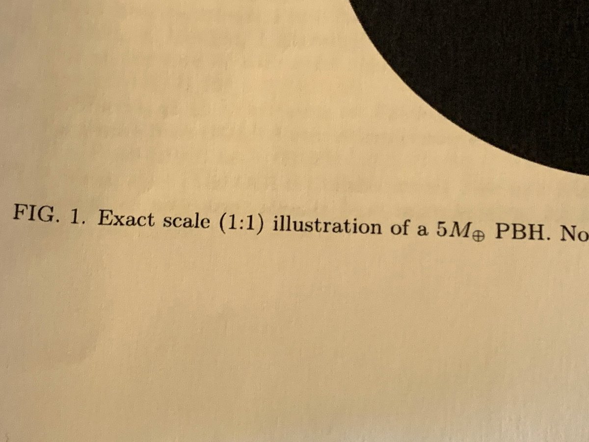 jaredhead's tweet image. Science papers are always full of figures, but very rarely are they to scale, but in this astrophysics paper, which I’ve never heard of an astrophysics paper having a figure to scale, the authors included a 1:1 scale of a 5 Earth-mass back hole. Sick as hell.