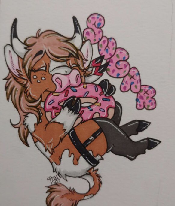 sugarthemoo's tweet photo. Monghan made me this cute commission of me eating a doughnut!!! #donught #furry #furrycow #sugarthemoo https://t.co/MXEonkRAE9