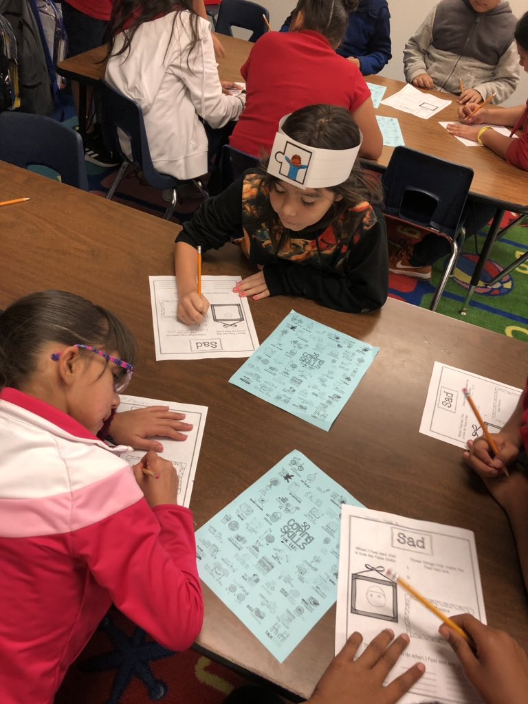 RCarrizales80's tweet photo. Wrapping up our Guidance lesson on identifying emotions and building coping skills with my 3rd and 5th graders matching feeling words and pictures, with a twist 😉. @NISD @NISDCounseling @Dpin1967 @jgarza077 @c_maldonado_1 #CableStrong #CableCubs #CableLegendary https://t.co/hPJ4piwcea
