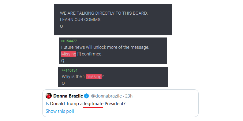 Lux_Facta_Est's tweet image. Donna Brazile: missing 'i'
Andrea Mitchell: "Godfather"
Hillary Clinton: "Clear and Present Danger"
#LearnOurComms

Enjoy the show. #RedOctober
#QAnon #QResearch #GreatAwakening #MAGA