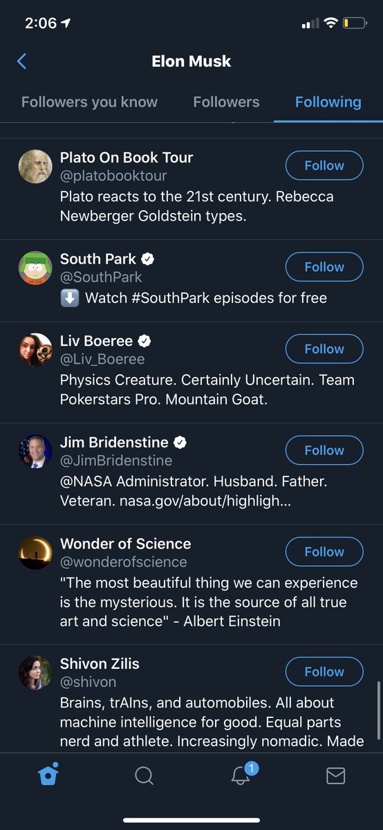 SFTMVideos's tweet photo. @ThePrimalDino Which is incorrect regardless(Musk’s follow list below still includes Bridenstine) https://t.co/WDqH76ksKT