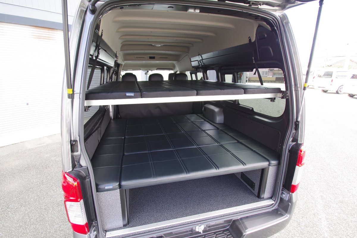 オグショー Twitterren 日産nv350キャラバンワイドボディ２段ベッド設置 フレームタイプで着脱ができます 大人数での車中泊も広々ゆったり Nv350 Caravan 車中泊 ２段ベッド Https T Co Aaoz2onhrw Twitter