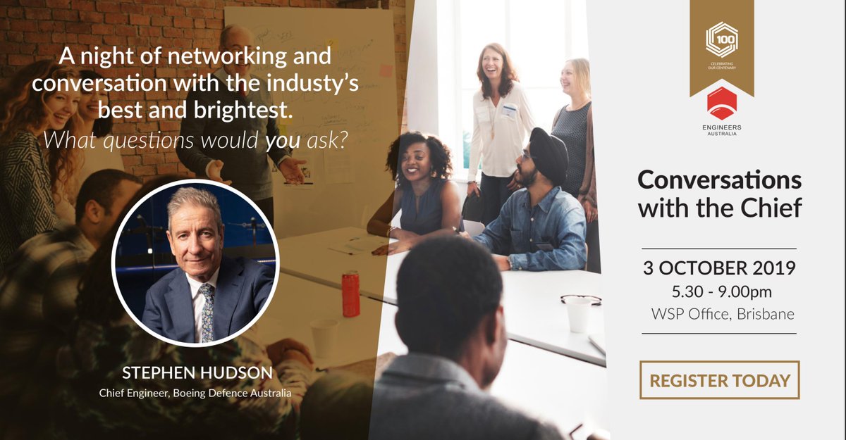 Only 5 days left! Join us for 'Conversations with the Chief'

You'll hear from panelist, Stephen Hudson, of <a href="/BoeingDefense/">Boeing Defense</a> Australia on what it takes to be a #chief in the #engineering industry.

Register today and let's get the conversation started!
engineersaustralia.org.au/event/2019/08/…