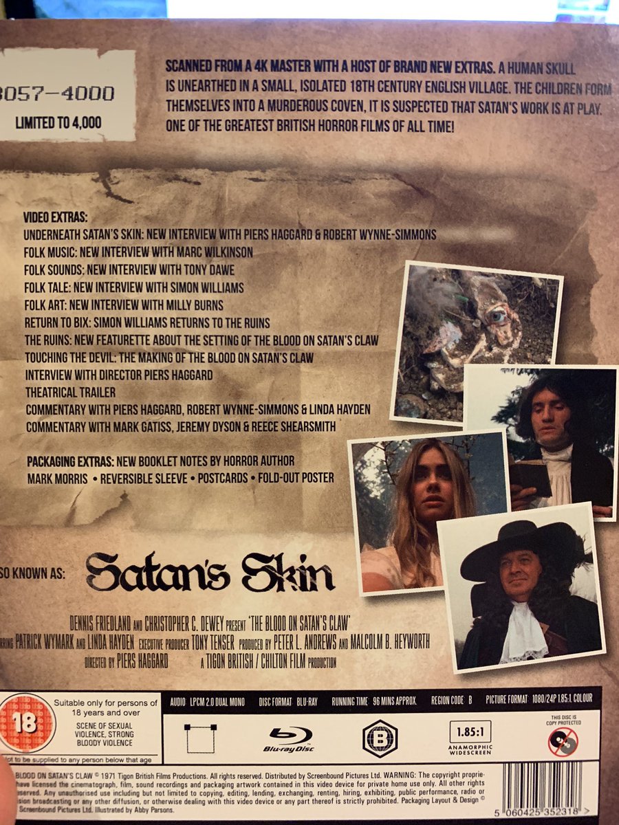 RhenryHumphries's tweet photo. Picked this up on @joe_dante ‘s recommendation from his @TrailersFromHel commentary. Looking forward to watching it. #trailersfromhell #bloodonsatansclaw #horrorfilm #devil #satan https://t.co/onPXSUbRvA