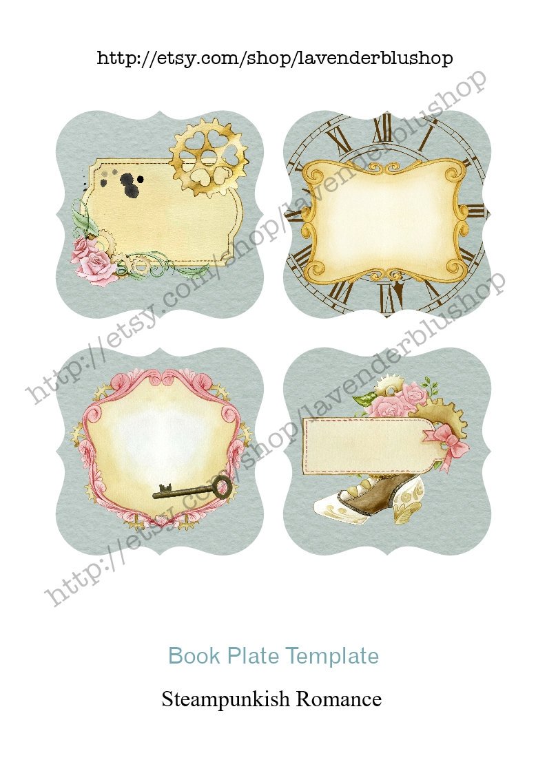 Printable Bookplates Steampunkish Romance etsy.me/2nXYynr #supplies #jewelrymaking #journalprintables #junkjournal #bookplate #digitalbookplate #bookcrafts #minibook #collagesheets