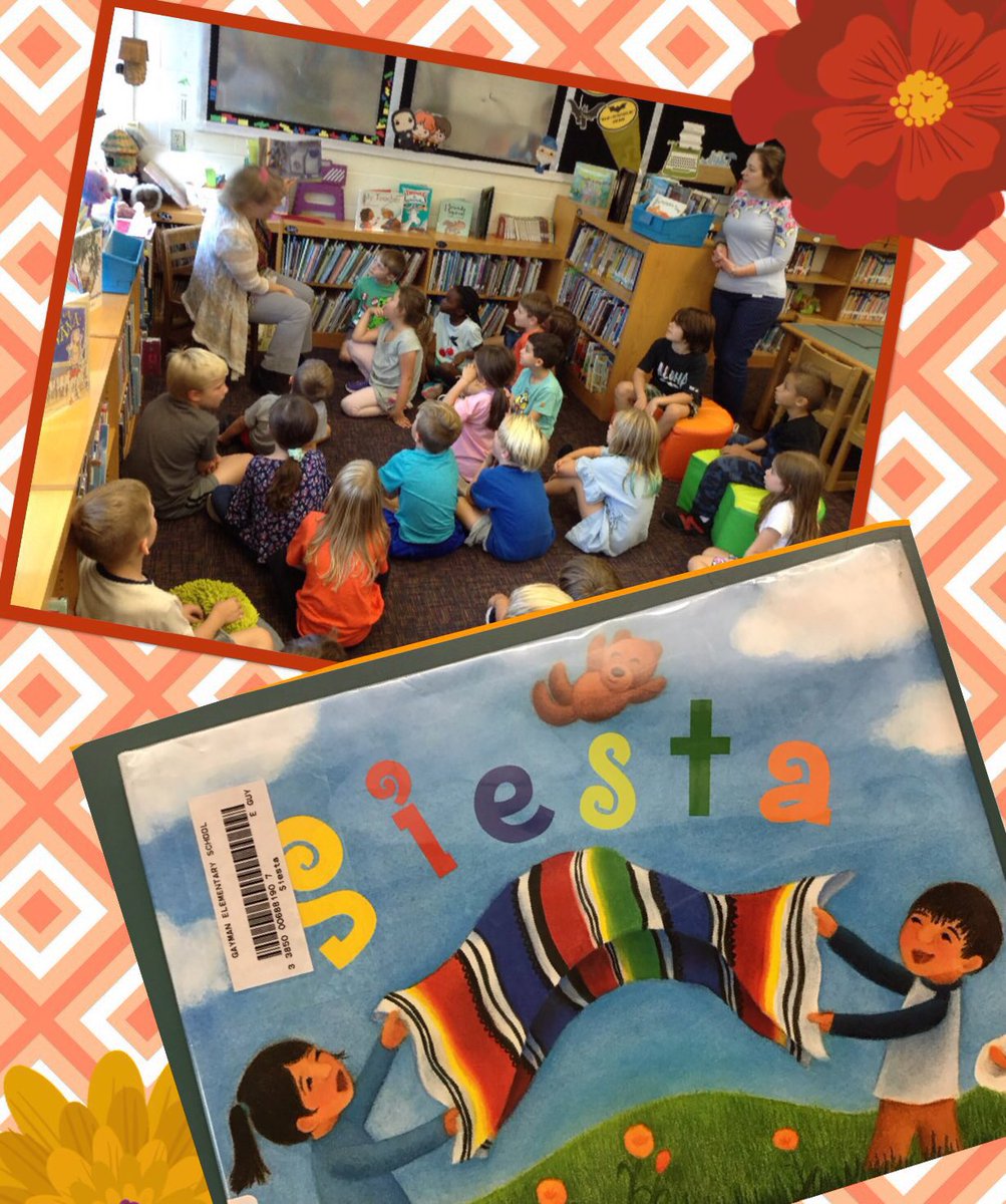 CBHThomas's tweet photo. In 1st grade @CBGaymanES @CBLibraries we are exploring picture books in conjunction with Hispanic Heritage month. So excited that Mrs. Kehoe joined 1st grade today to help me read the Spanish portion of Siesta by Ginger Foglesong Guy. #OneCommunityOneTeamWeAllFit https://t.co/5XVoFwok1u