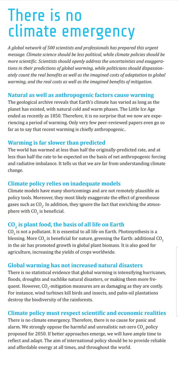 There is no climate emergency:A global network of 500 scientists & professionals prepared this message for EU & UN. Climate science should be less political, while climate policies should be more scientific. Address the uncertainties in GW predictions. https://clintel.nl/wp-content/uploads/2019/09/European-Climate-Declaration.pdf