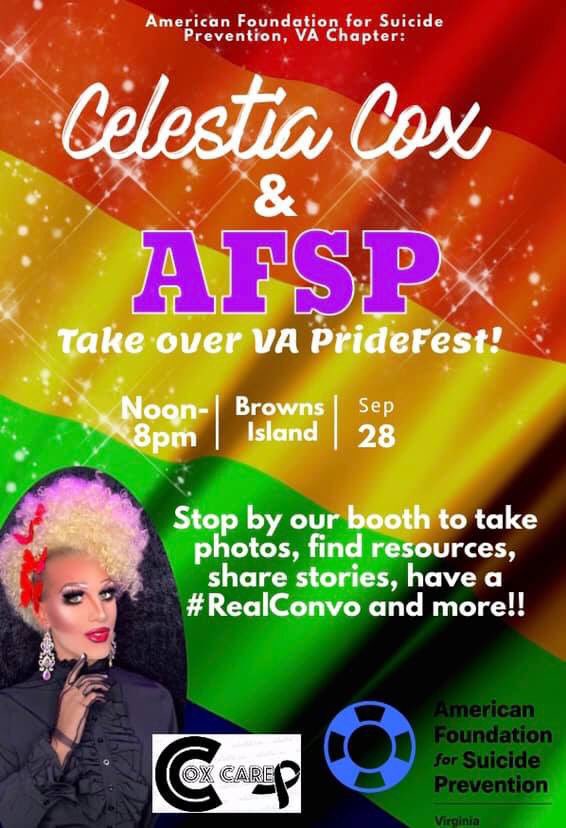RichmondAFSPVA's tweet photo. Come see us tomorrow at VA Pridefest! #afspva #coxcares @thecelestiacox https://t.co/vzWylcxE2U