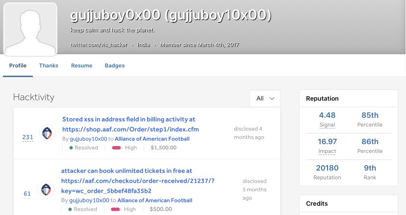 vis_hacker's tweet image. Another milestone 😍, Its 2.5 years with h1 family and Finally Completed 20k reputation @Hacker0x01 .
2nd indian after @emgeekboy who just joined 20k club
Next: more focus on signal #20kclub #togetherwehitharder #bugbounty